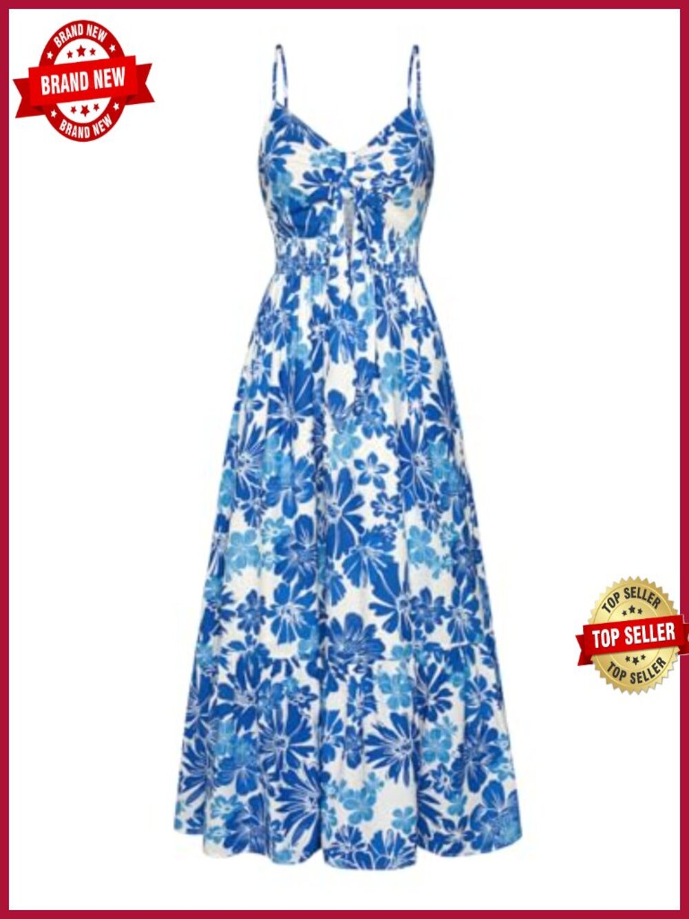 Women's Floral Maxi Dress Boho V-Neck Smocked Waist Sleeveless A-Line Summer
